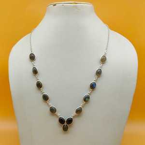 Personalized 925 Sterling Silver Necklace with Natural <b>Labradorite</b> Gemstone Handmade with Lovely Pearls and Diamonds New Arrival - Product Image 1