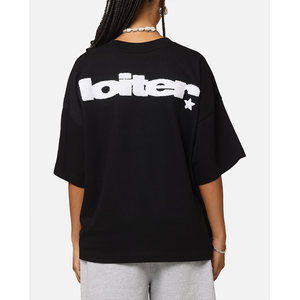 2025 confortable Fit vente chaude chenille broderie dos graphique avant conception Boxy T-shirt goutte-épaule col rond pour les femmes - Product Image 3