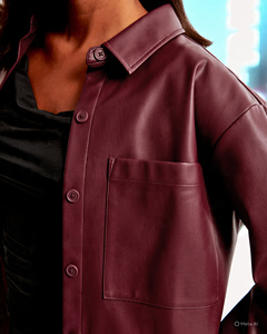 Camisas de cuero PU a la moda para mujer, camisa holgada de estilo callejero con botones de piel sintética, prendas de vestir para mujer, camisas de cuero informales para mujer - Product Image 4