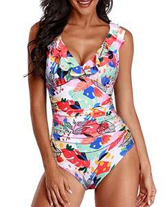 Haute qualité femmes grande taille maillot de bain personnalisable lettre rayé motifs imprimés en gros vêtements de plage 1 pièce - Product Image 2