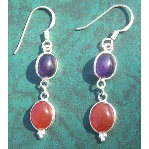 Pendientes de Plata de Ley 925 con Amatista Natural y Cornalina para Mujer, Shah Gems, Accesorio de Moda - Product Image 1