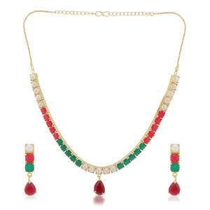 <b>Indian</b> Crystal Jewellery Faux Pearl <b>Choker</b> Chin <b>Necklace</b> Earrings Jewelry Set <b>Indian</b> Wholesale Jewellery Set - Product Image 1
