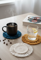 Ensemble de dessous-de-verre en macramé en coton écologique fait main, tapis de table antidérapant réutilisable tissé style bohème, décoration d'intérieur lavable pour mariage