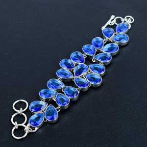 Pulsera ajustable de Plata de Ley 925 hecha a mano para mujer, joyería de moda con piedra preciosa de zafiro azul, regalo de inspiración cristiana - Product Image 1