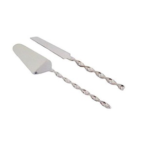 ชุดเสิร์ฟเค้กและมีดสแตนเลสสตีลด้ามเกลียวทำด้วยมือสีเงินราชวงศ์ - Product Image 2