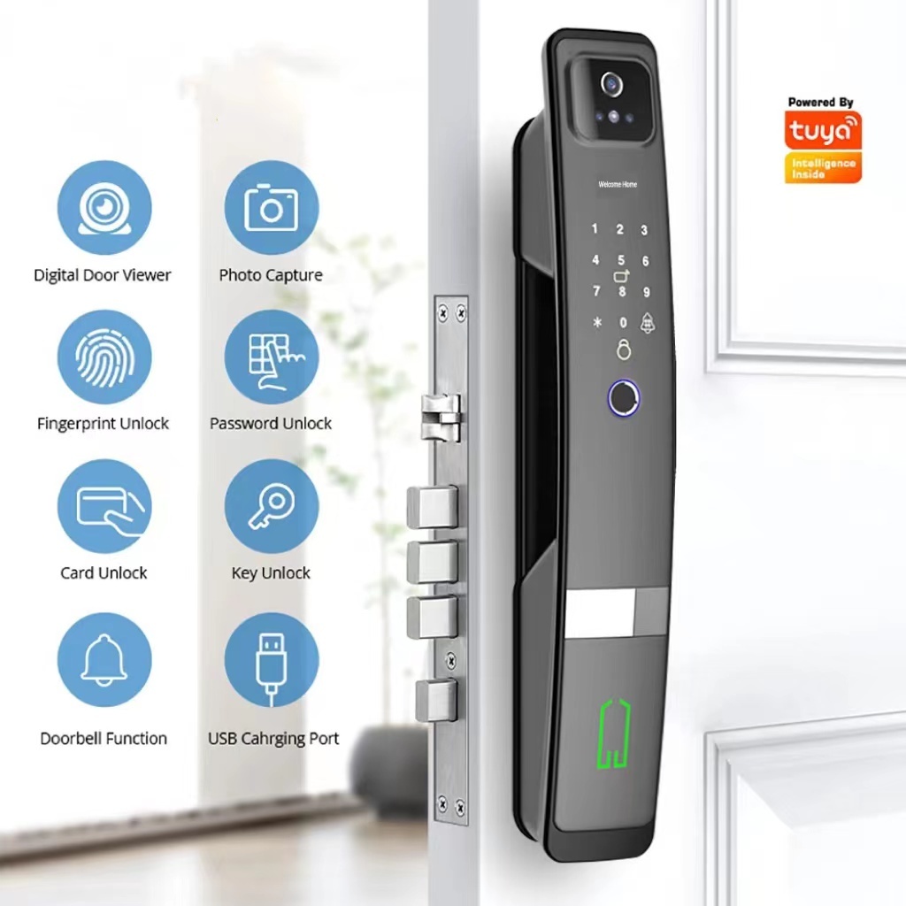 3D Распознавание лиц Tuya Smart Wifi отпечатков пальцев с замком на открытом воздухе интеллигентая (ый) дверной замок с камерой цифровой дверной замок
