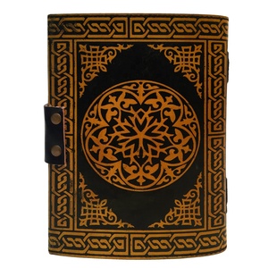 Large Handmade Eco Friendly Yellow With Black Color Cover Stone Embedded Genuine Leather Journal <b>Note</b> <b>Book</b> Spell <b>Book</b> Of Shadows - Product Image 3