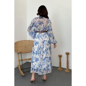 Robe bleue avec détails de passepoil - Bleu - Product Image 5