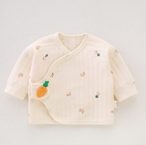 Kimono de media espalda de algodón puro sin costuras para bebés recién nacidos, camisetas cálidas de manga larga antiarañazos para primavera y otoño - Product Image 2