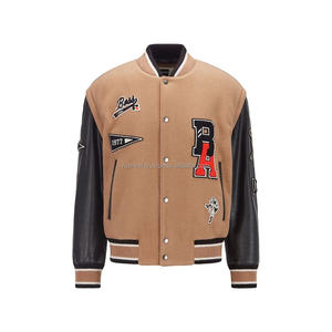 Streetwear Varsity Jacket Unisex Warm <b>Quilted</b> Lining <b>Wool</b> Fabric Leather Sleeves Casual Fashion Outer Jacket - Product Image 1