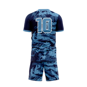 Juego de uniformes de fútbol impresos sublimados de diseño personalizado OEM hechos con tela de poliéster 100% transpirable de secado rápido sin costuras - Product Image 4