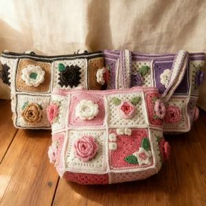Bolso Tote de Hombro con Apliques de Flores de Crochet Vintage, Bolso de Mano Tejido a Mano, Bolso de Algodón Artesanal, Regalo de San Valentín para Mujer - Product Image 1