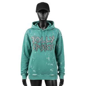 Sudadera con Capucha para Mujer, Algodón Premium, Felpa de Poliéster, Color Verde Azulado, Transferencia de Calor con Pedrería, Logotipo Personalizado, Sudaderas Básicas para Mujer - Product Image 1