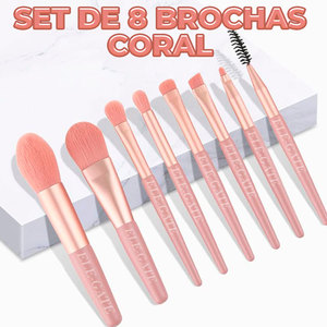Ensemble de maquillage professionnel rose corail 8 pièces, poils synthétiques personnalisables, super doux pour le visage, les joues, les lèvres, comprend un sac de maquillage - Product Image 1