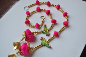 Art Deco Wooden Parrot Toran Door Hangings with Pom Pom for Home Birthday Wedding Decor Girl's Room Decor with Plant Pattern - Product Image 2