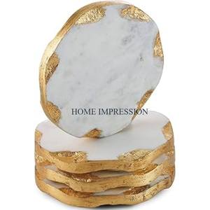 Sous-verres faits à la main de couleur or Edge Ensemble de 4 tapis et tampons décoratifs pour la maison en marbre de qualité de luxe pour l'approvisionnement en gros - Product Image 5