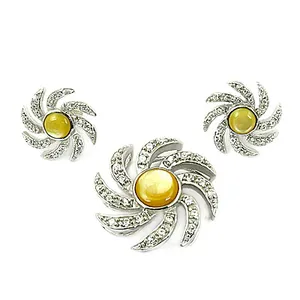 Conjunto de Joyería Fina para Mujer, Plata con Piedras Preciosas Amarillas, Cristales y Perlas Chapadas en Oro, para Bodas y Fiestas - Product Image 1
