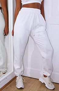 Pantalones de chándal para mujer, ropa de calle con logotipo personalizado, pantalones de chándal informales de algodón de cintura alta para mujer, pantalones de chándal de lana - Product Image 3