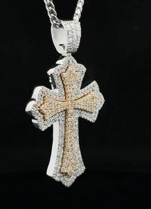 Pendentif croix en argent sterling plaqué or 14 carats avec moissanite VVS, personnalisé, hip-hop, glacé, pour femmes, mariage, fiançailles, charmes, design unique - Product Image 4