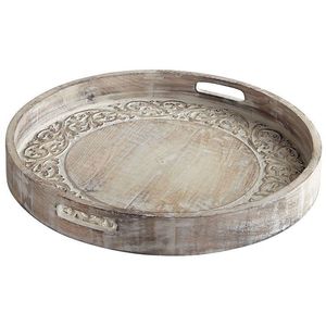 Bandeja rectangular de madera tallada blanqueada, estilo rústico, para servir, bandeja decorativa para desayuno con asas, estilo antiguo - Product Image 2