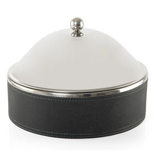 Réchauffeur de chaleur en cuir de qualité supérieure avec chauffe-plats élégant en acier inoxydable et couvercle avec base en cuir saffiano noir pour l'approvisionnement en hôtel - Product Image 1