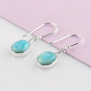 Pendientes de Larimar en Plata de Ley 925, Diferentes Formas, para Mujeres y Niñas, Pendientes Colgantes Modernos, Joyería Plateada - Product Image 3