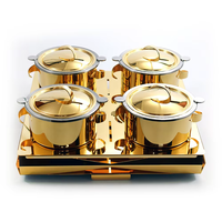 Luxuriöses Designer-Chafing Dish-Set aus Edelstahl mit vier Töpfen Vergoldeter Speisen wärmer für das Catering Buffet Hotel Restaurant