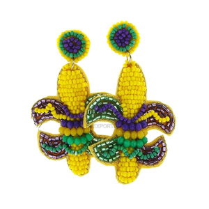 Glittery <b>Mardi</b> <b>Gras</b> <b>Beaded</b> Earrings - a Sparkling Addition to Any Outfit - Product Image 2