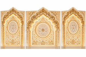 Magnifique structure de mandap de mariage de style maharaja en cristal doré, mandap de mariage luxueux en bois doré avec draperies rouges et décorations florales - Product Image 3