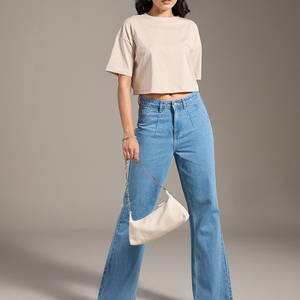 Camiseta corta de algodón 100% para mujer, diseño de estampado liso transpirable suave y ecológico - Product Image 5