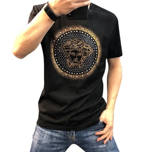 เสื้อยืดสำหรับผู้ชายเสื้อยืดลายหินสีชมพูผ้าคอตตอน100% เสื้อยืดสีดำประดับพลอยเทียม - Product Image 1
