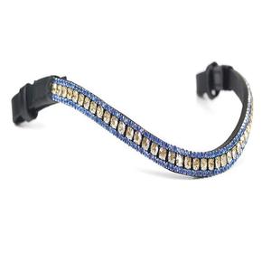 Bande de front de cheval en cuir de qualité supérieure noire en forme de vague profonde personnalisée avec 3 rangées de cristaux violets et clairs bande de front de dressage diamante - Product Image 2