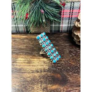 Navajo Handmade <b>Statement</b> <b>Ring</b> Kingman Turquoise & Sterling <b>Silver</b> Cluster Bezel Setting Size 9.25 for Everyday Wear - Product Image 4