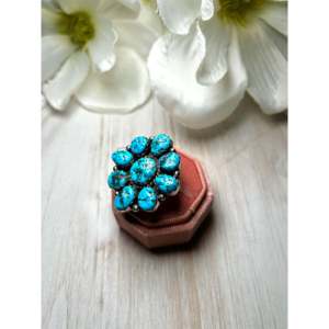 Navajo Handmade <b>Statement</b> <b>Ring</b> Kingman Turquoise & Sterling <b>Silver</b> Bezel Set Size 8.25 for Everyday Wear - Product Image 3