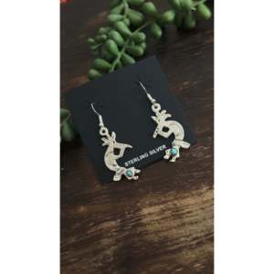 Kingman Turquoise & Sterling <b>Silver</b> Dangle <b>Earrings</b> Navajo Made Animal Shaped Drop <b>Earrings</b> - Product Image 3