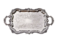 Plateau plaqué argent de style antique plateau de service ovale en laiton et acier inoxydable de taille personnalisée pour la nourriture pour la maison et l'hôtel