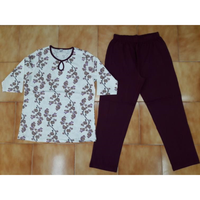 Ensemble de pyjama 2 pièces pour femmes, 100% coton, uni, imprimé sur toute la surface, t-shirt à manches courtes, poche latérale, col rond, doux et décontracté