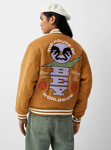 แจ็คเก็ตวาร์ซิตี้ผู้ชายแบบสั่งทำปี 2026 ผ้าขนสัตว์/โพลีเอสเตอร์ แจ็คเก็ตสตรีทแวร์แบบปรับได้สองชั้น คอตั้ง สไตล์สปอร์ต สำหรับฤดูหนาว กระดุมเขาสัตว์ - Product Image 3