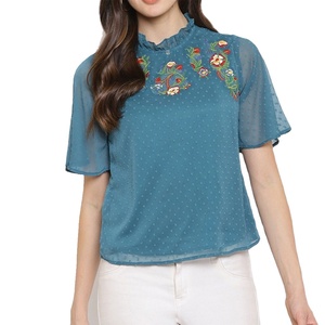 Camiseta bordada de verano de alta calidad, camisetas transpirables para mujer, camiseta bordada totalmente personalizada para mujer - Product Image 1