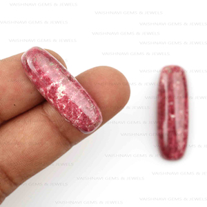 Thulite สีชมพูธรรมชาติหรูหราเบาะยาว10X30มม. หลังแบนปรับเทียบพลอยอัญมณีหลวมราคาโรงงานทำหิน - Product Image 6