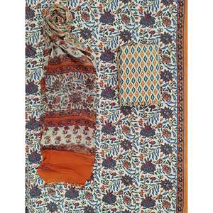 Unstitched Block Printed Chiffon Dupatta with Salwar Kameez Hand Drawn <b>Indian</b> Pakistani Dress Material - Product Image 1