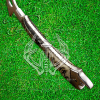 Hache à barbe de chasse et de camping en acier D2 de qualité industrielle, à lame pleine, avec manche en corne de bœuf, type tomahawk, avec étui en cuir – Cadeau