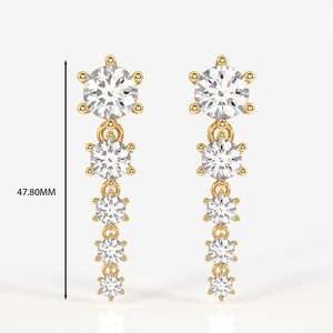 18K White <b>Gold</b> Round Cut Lab Grown Diamond Drop <b>Earrings</b> Cute Vintage <b>Dangle</b> for Wedding Christian Hoop Style - Product Image 2