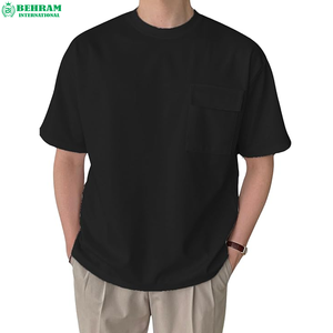 Custom High Quality Eco-Friendly Breathable Heavy Weight Men's 100% Cotton Jersey Regular Fit Short Sleeves Ribbed Neck T-Shirts - Product Image 2