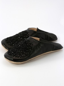 Babouches marocaines en cuir noir à sequins, broderies perlées, mules d'intérieur à bout rond, chaussures plates, plusieurs couleurs, vente en gros - Product Image 2