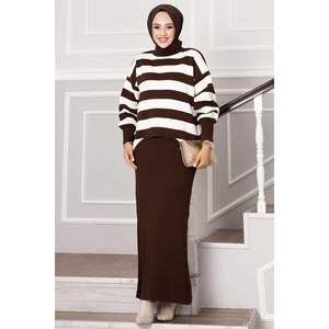 Vestido corto de rayas anchas marrón - Product Image 3