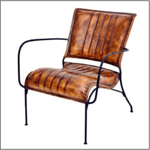 Indian Modern <b>Industrial</b> Iron Furniture Leather Seat and Cotton Back Dining <b>Chair</b> for Cafe and Bar for Apartment Use - Product Image 4
