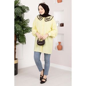 ชุดฮิญาบสีเหลืองแบบเรียบง่ายพร้อมปกปักลาย - Product Image 3