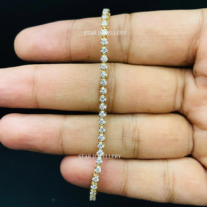 14K oro blanco 2mm diamante Natural cristiano lujo tenis pulsera joyería fina regalo - Product Image 1