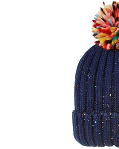 Gorro de Punto Azul Marino de Invierno con Pompón Multicolor, Mezcla de Lana Cálida, Puño Acanalado, Fabricante Personalizado, Unisex, Ropa de Invierno - Product Image 5